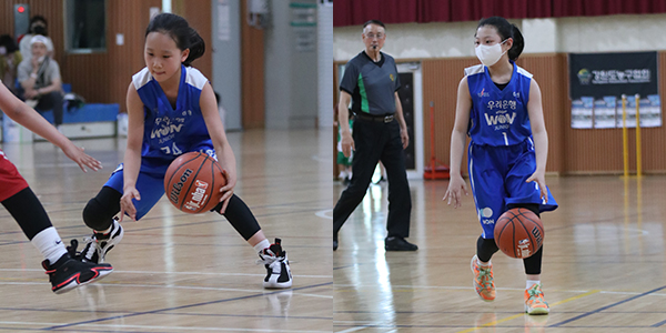 아산 우리은행 유소년클럽의 전유하(좌)와 강효서(우)